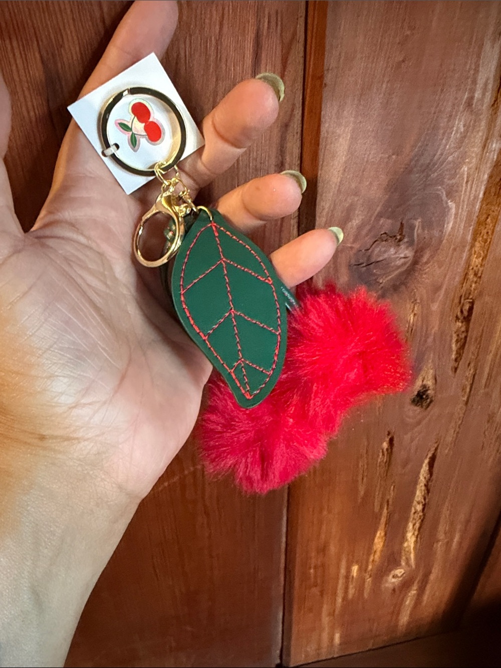 Red Pom Pom Cherry Keychain Bag Charm
